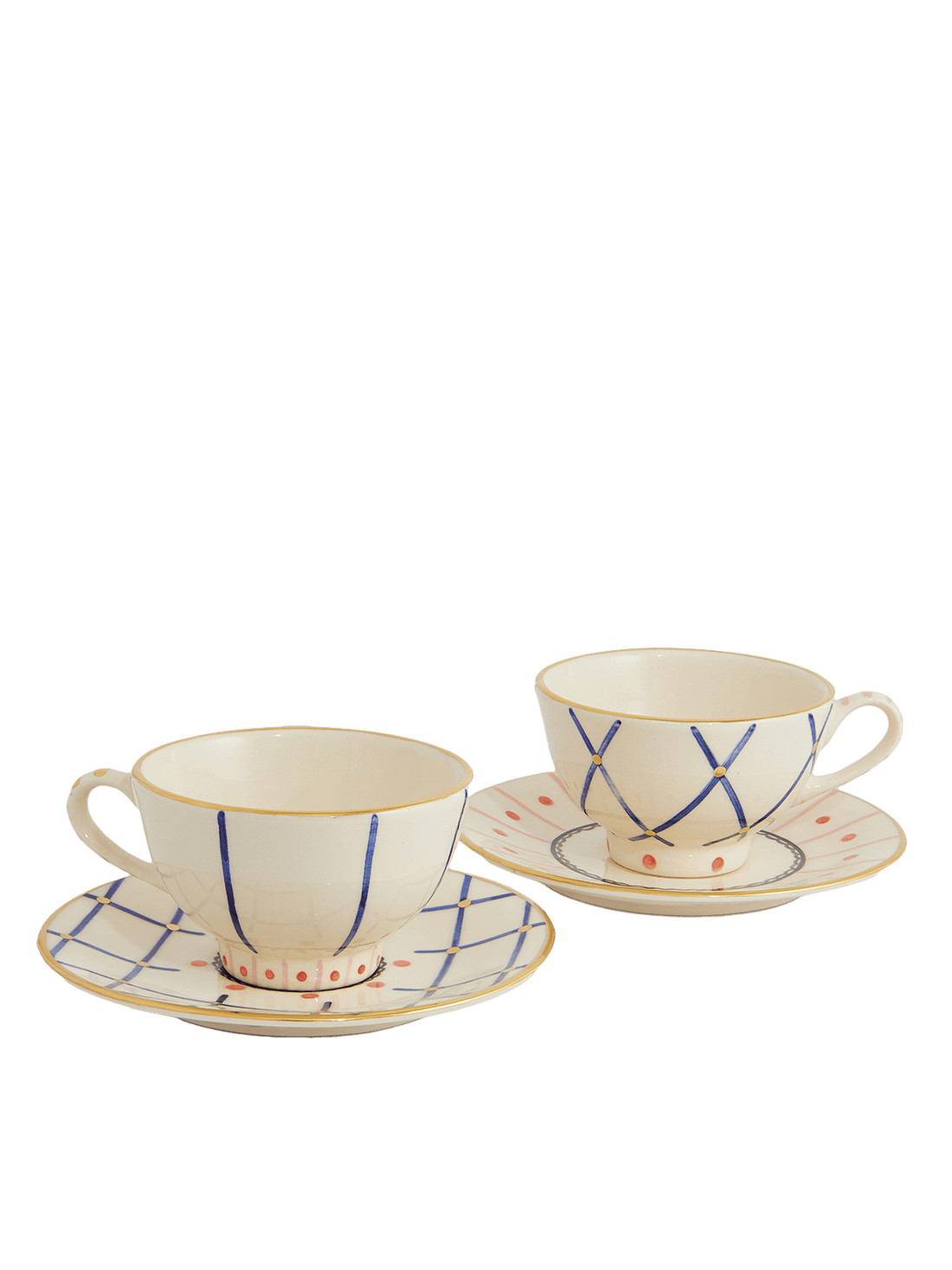 Multicolour cups &amp; saucer (set of 2)